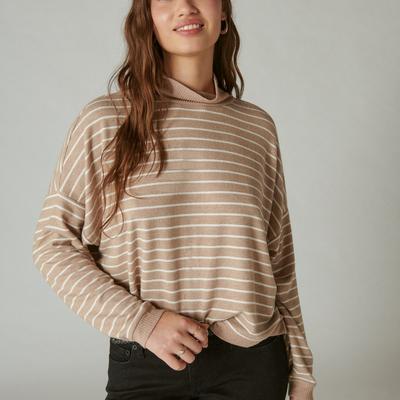 Lucky Brand Cloud Jersey Mock Neck Top - Women's Clothing Tops Tees Shirts in Neutral Combo, Size 2XL
