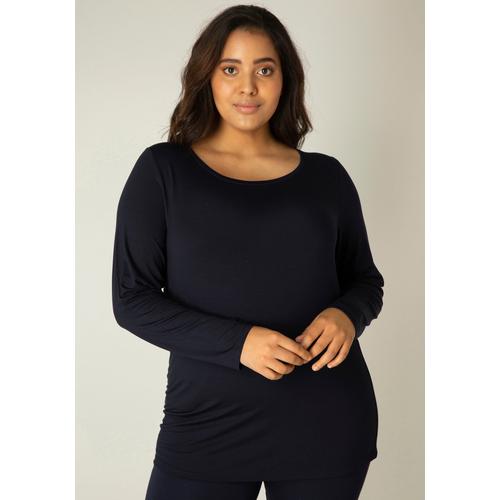 Langarmshirt BASE LEVEL CURVY Gr. 50, blau (dunkelblau) Damen Shirts mit Rundhalsausschnitt