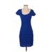 Max Studio Casual Dress - Sheath Scoop Neck Short sleeves: Blue Print Dresses - Women's Size Small