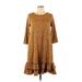 Riah Fashion Casual Dress - High/Low Crew Neck 3/4 sleeves: Orange Marled Dresses - Women's Size Medium