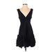 BCBGMAXAZRIA Cocktail Dress - A-Line Plunge Sleeveless: Black Print Dresses - Women's Size 2
