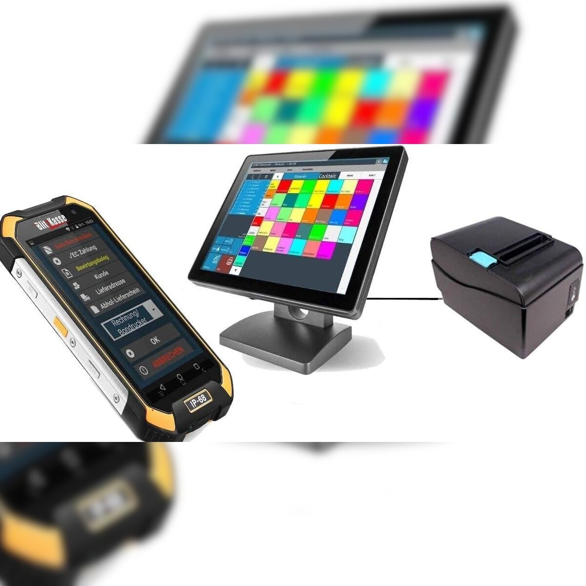 GASTRO Kassensystem mit IP68 5" Bestellterminal (Stoß- und Wasserschutz), Bondrucker, 15" Hauptkasse Image