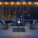 Red Barrel Studio® 5 - Person Outdoor Seating Group w/ Cushions, Wicker in Blue | 35 H x 75 W x 35 D in | Wayfair 28DE8D2125914EAC9D0A813B2FBBC5FE
