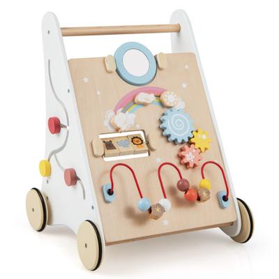 Costway Wooden Baby Walker with Multiple Activitie...