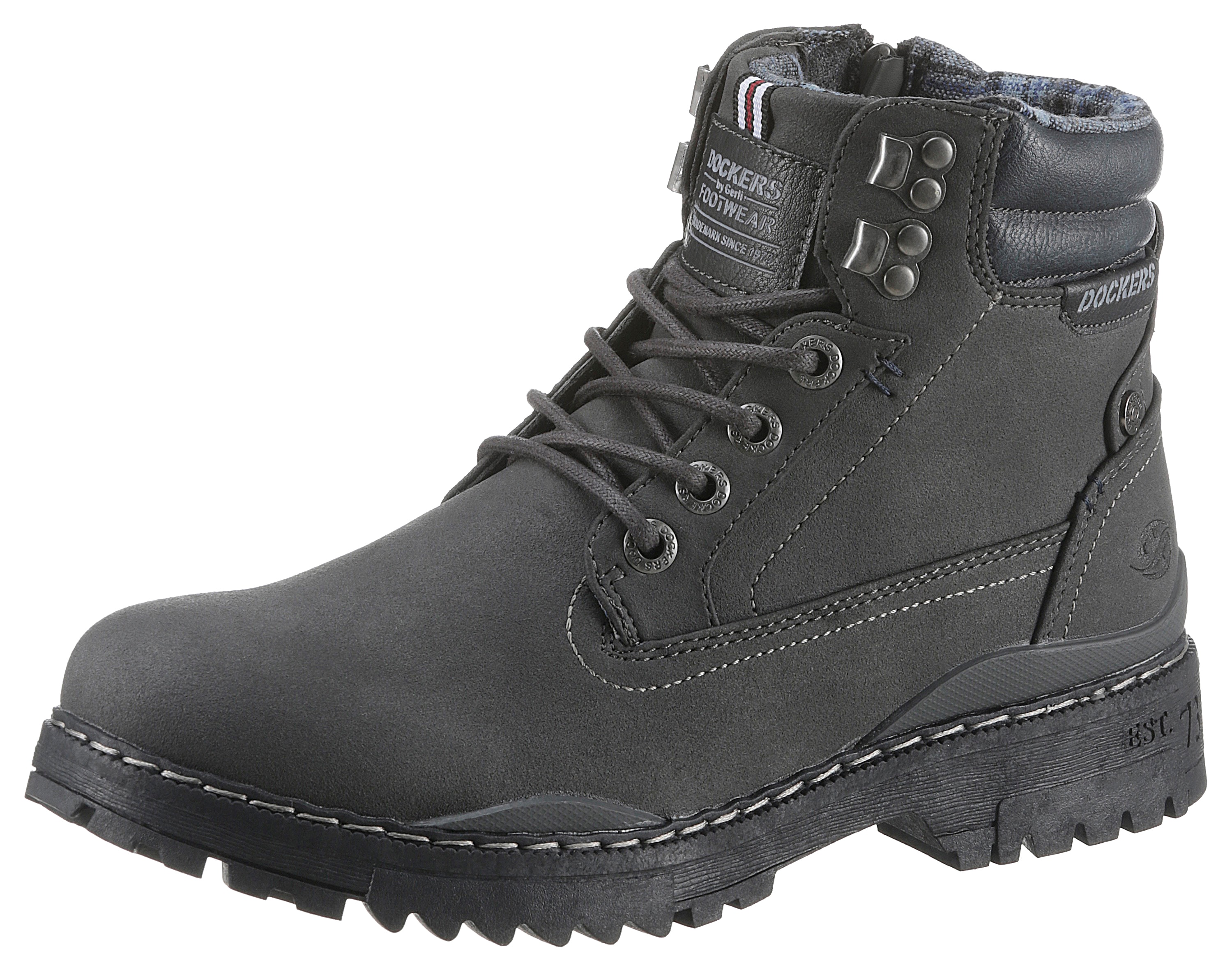 Schnürboots DOCKERS BY GERLI, Herren, Gr. 44, grau (schwarz, dunkelgrau), Lederimitat, used, Klassisch, Schuhe, Winterboots, Workerboots mit Profilsohle Image