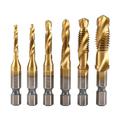 6 Pack Metric Thread M3 M10 Titanium Coated HSS Drill and Tap Bits 1/4 Hex Shank Metric Combination Tap Tool Set