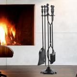 5 Pieces Fireplace Tools Sets Fireplace Accessories Tools Holder with Handles Tools Poker Tongs Broom/Brush Stand for Indoor Fireplace Decor Outdoor Fire Pit Modern Tool Black
