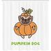 JOOCAR Halloween Shower Curtain Pumpkin Dog Typography with Cartoon Drawing Pug in Costume Print Cloth Fabric Bathroom Decor Set with Hooks 72 W x 72 L Apricot Green and White
