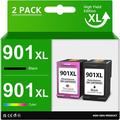 Ink 901XL Black and Color Combo Pack Replacement for HP 901 Ink Cartridges HP Ink 901 HP 901XL Ink Cartridges Compatible with HP Officejet 4500 J4680 Printer High Yield (1 Black 1 Tri-Color 2-Pack)