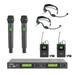 Rannsgeer UHF R288U-H2BP2 UHF 4-Channel Wireless Microphone 2 Handheld Mic & 2 Lapel & 2 Headband Headset Mics 128 Selectable Frequencies Rackmountable Range 400 Feet