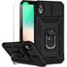 for iPhone XR Case with Camera Lens Cover HD Screen Protector Dual Layer [15 FT Military Grade Drop Protection] Magnetic Ring Holder Kickstand Protective Phone Case for iPhone XR 6.1 inch (Black)
