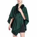 Winter Knitted Shawl Cloak Poncho Women s Faux Fur Collar Elegant Ponchos Warm Cardigan Coat(Jasper)