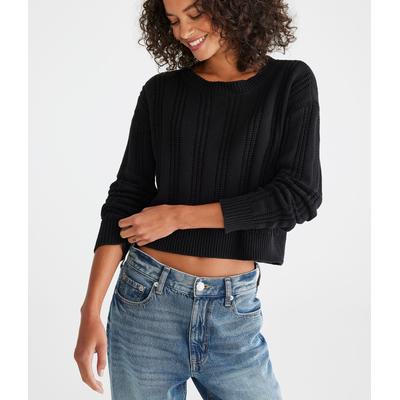 Aeropostale Womens' Ribbed Cropped Crew Sweater - Black - Size XXL - Cotton