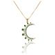Women's Gold Crescent Moon Necklace Emerald Stone White Topaz Moon Phase Pendant Selen Jewels