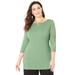 Plus Size Women's Curvy Collection Boatneck Top with Lace-Up Sleeves by Catherines in Sage (Size 1X)