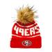 Women's Sh*t That I Knit Scarlet San Francisco 49ers Hand-Knit Brimmed Merino Wool Beanie with Faux Fur Pom