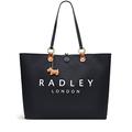 RADLEY London Addison Gardens Responsible Large Open Top Tote Handbag for Women, Made from Black Recycled Polyester & Water-based PU Trims, with Large White Logo, Tote Bag with Grab Handles
