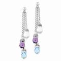 925 Sterling Silver Polished Post Earrings Amethyst and Blue And White Topaz Long Drop Dangle Earrings Measures 60.3x6.25mm Wide Jewelry Gifts for Women