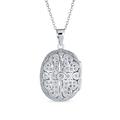 Vintage Antique Style Hallow Oval Essential Oil Diffuser Love Heart and Clover Flower Locket Necklace .925 Sterling Silver For Women Teen