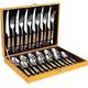 OGORI Gold Cutlery Set 24 pcs Gold Flatware Set Stainless Steel-18/10 Gold Spoon Knife and Fork Set with Hammered Pattern Design, Silverware Set with Gift Box