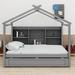 Gracie Oaks Tontitown Full Size House Bed w/ Storage Shelves & Trundle Wood in Gray | 70 H x 64.8 W x 79.5 D in | Wayfair