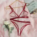 Sexy Bra Set Heart Print Lingerie Set Ring Linked Erotic Lingerie 2 Pcs Women's Underwear Mesh