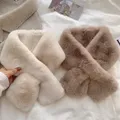 2023 Korean Winter Faux Rabbit Fur Scarf Women Girls Scarf Soft Plush Scarves Solid Color Neck