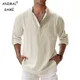 New Men's Cotton T Shirts Linen Casual Long Sleeve Button Down Shirt Loose Collar Solid Color Tops