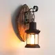 Outdoor Antique LED Loft Wall Lamp Wood Glass Restaurant Cafe Bar Sconces Vintage Industrial Retro