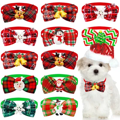 50/100pcs Christmas Dog Bowties For Dogs Bow Tie Collar Dogs Xmas Dog Supplies Pets Dogs Grooming