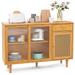 Costway Modern Bamboo Buffet Sideboard Cabinet with Tempered Glass Sliding Doors-Natural