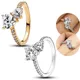 Luxury 14K Gold Double Heart Sparkling Diamond Ring Princess Crown Rings Women Wedding Ring Fine