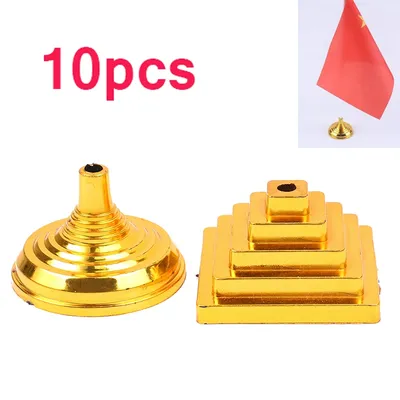 10Pcs Gold-Überzogene Kunststoff Basis Runde Platz Fahnenmast Basis Tisch Flagge Halter Mini Flagge Basen Ideal für Tisch party Dekoration Image