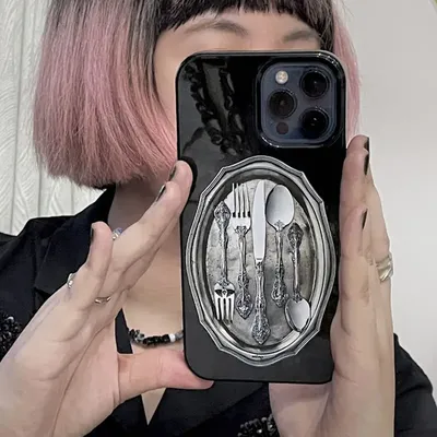 Gothic Besteck Dark Telefon Fall für IPhone 14 11 12 13 Pro Max Mini Mode Kunst Vintage Telefon Fall für IPhone XR XS MAX 7 8Plus