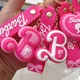 Cartoon Barbie Heart Shaped Letter High Heels Feature Car Keychain Pink Trend Girls Toys Film