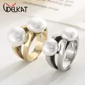 Doppels chale Imitation Perlen ringe für Frauen klobige Anillos Gold Farbe Edelstahl Eheringe Ringe