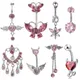 Cute Pink Crystal Navel Rings Surgical Steel Belly Button Ring Navel Nombril Piercing Belly Ring