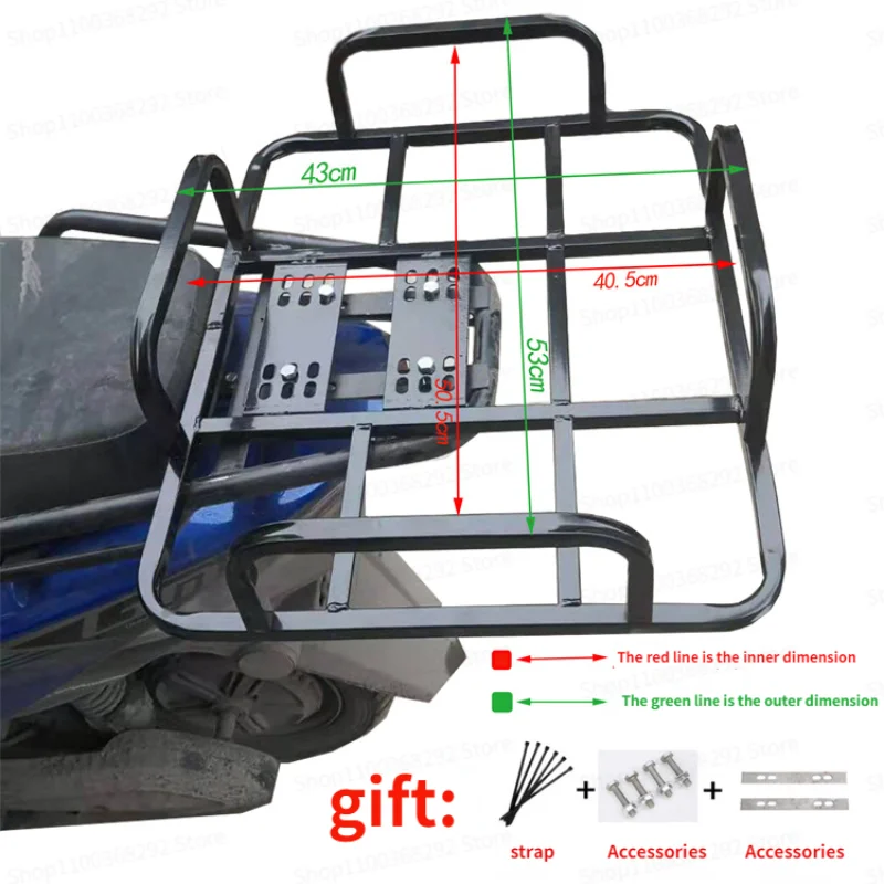 Motorrad Heck gepäckträger verdickt und vergrößert Fahrrad Heck ablage Elektro fahrzeug hinten fester Eisen rahmen Image