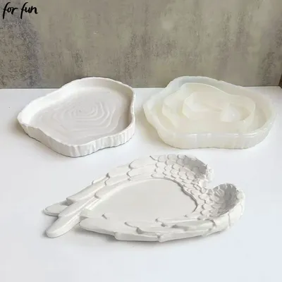 For Fun Wings Love Tray Silicone Mold DIY Tree Stump Dish Concrete Cement Plaster Resin Mold Storage Tray Plate Mould Home Decor
