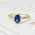 LAMOON Natural Topaz Rings For Women Gemstone Ring Blue Topaz 925 Sterling Silver K Gold Plated