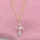FJ Women 585 Rose Gold Color Butterfly Shaped Crystal Cross Pendant Link Chain