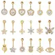 Gold Color Stainless Steel Belly Button Ring CZ Zircon Flower Butterfly Cross Heart 14G 10mm Barbell