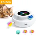 ROJECO 2 in 1 Smart Cat Toys Automatic Feather Fun Ball Toy Set For Cat Dog 5 Modes