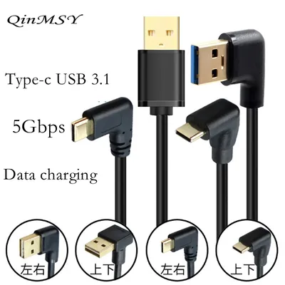 Vergoldetes Ellenbogenkabel Typ C auf USB 3.0 Ladedatenkabel 90 Grad rechtwinkliges Image