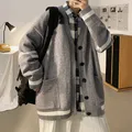 Autumn and winter cardigan sweater men ins Hong Kong wind loose lazy wind V-neck sweater Korean