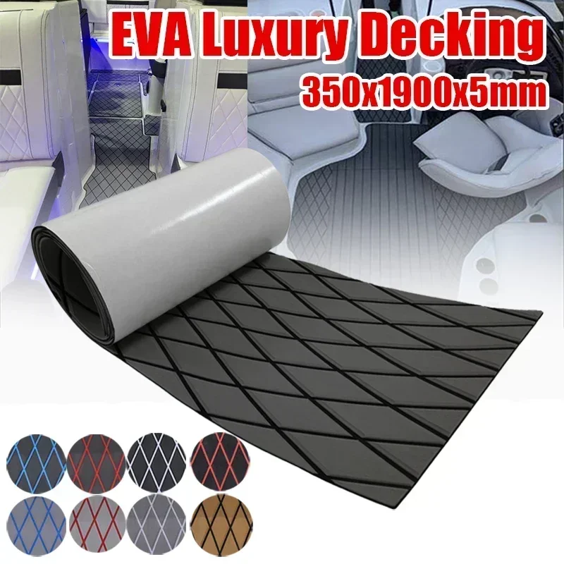 350 x 1900 x 5 mm EVA-Schaum, luxuriöses Terrassendielen, rutschfest, für Bootsdeck, selbstklebend, Yacht-Bodenbelag, Anti-Ermüdungsmatte, Diamantformen