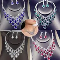 Kristall blau rot Braut schmuck Sets Tropfenform Hochzeit Halskette Ohrringe Mode Party Schmuck Sets