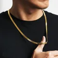 Snake Necklace Men Gold Color Flat Snakes Chain Necklaces Layering Simple Herringbon Link Choker Men