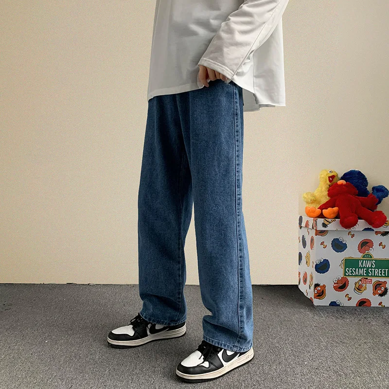 Koreanische Mode Männer Breite Bein Jeans 2025, Herbst Neue Streetwear Gerade Baggy Denim Hosen Männliche Marke Hosen