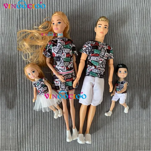30cm Familien puppe Mama Papa Ken und Kinder 4 Puppen Set Spielhaus Spielzeug Puppe Spielzeug für